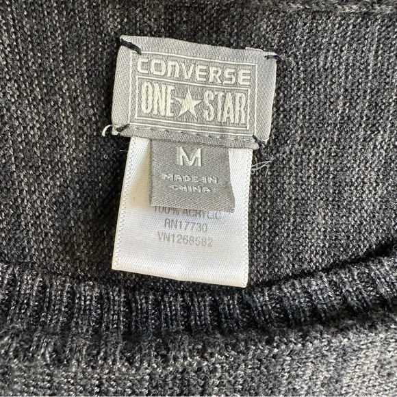 Converse One Star Sweater Poncho Dark Gray Size Medium Long Sleeve Split Hem - Picture 2 of 7